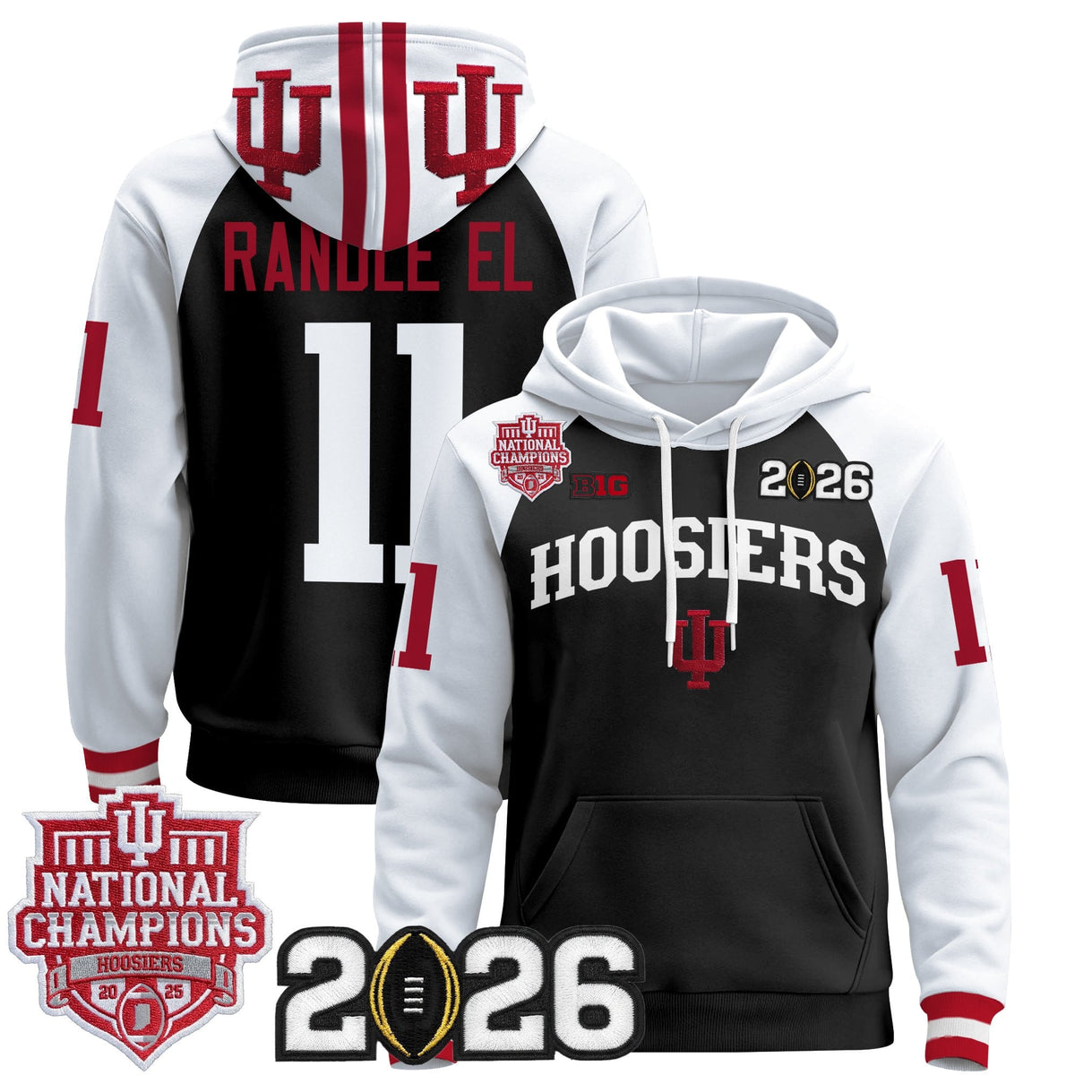 Men's Indiana Hoosiers 2025 National Champions & 2026 CFP Final Patch Premium Pullover Hoodie - All Stitched