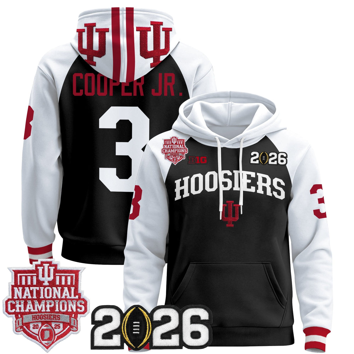 Men's Indiana Hoosiers 2025 National Champions & 2026 CFP Final Patch Premium Pullover Hoodie - All Stitched
