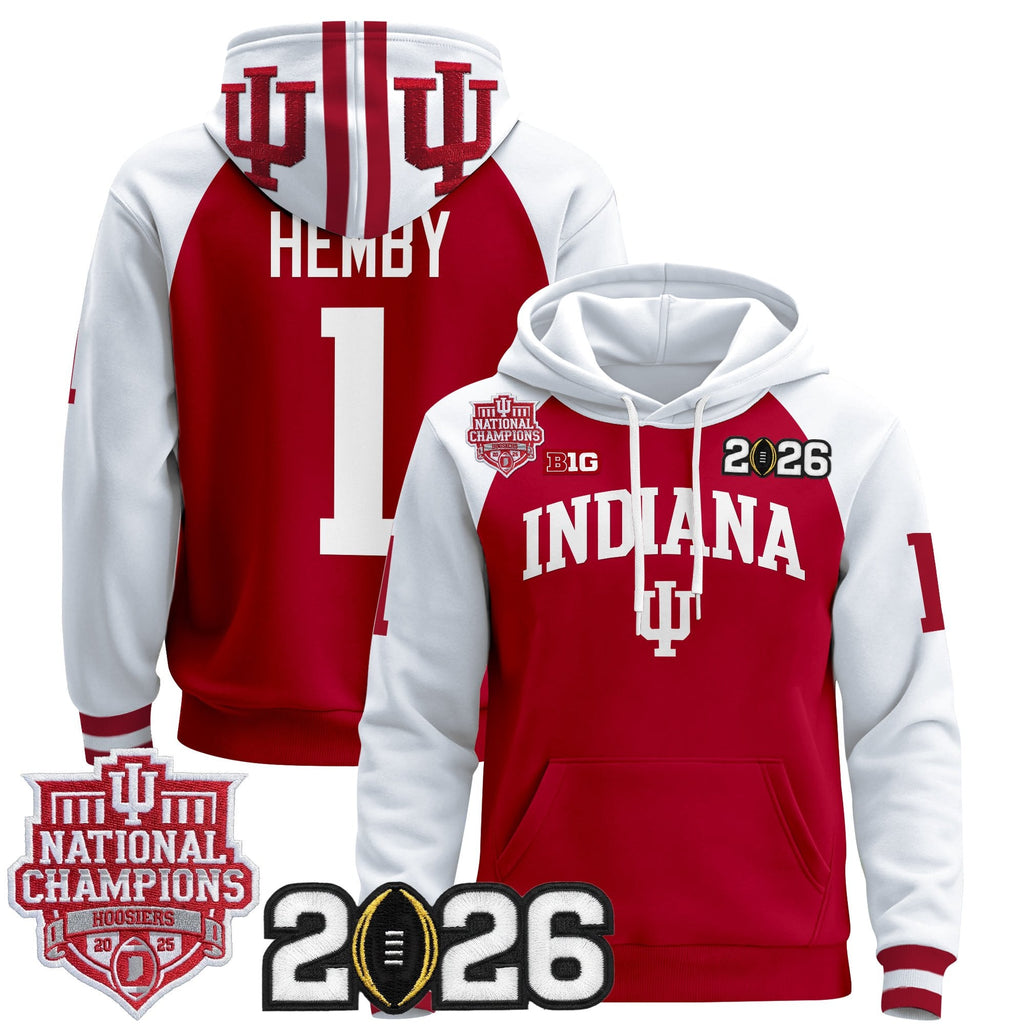 Men's Indiana Hoosiers 2025 National Champions & 2026 CFP Final Patch Premium Pullover Hoodie - All Stitched