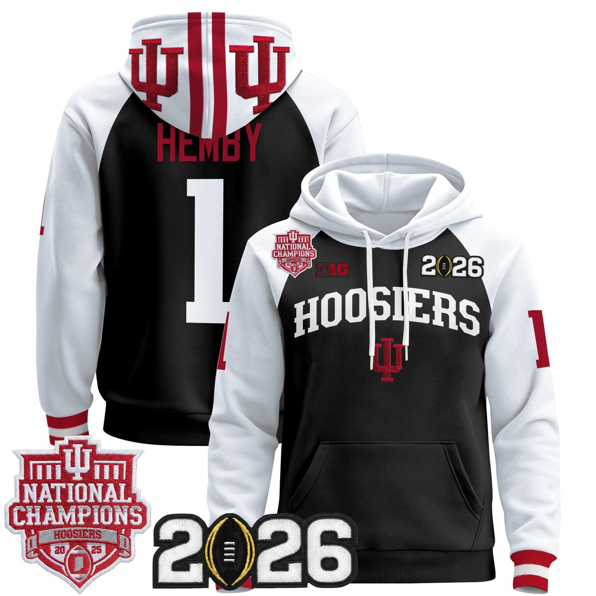 Men's Indiana Hoosiers 2025 National Champions & 2026 CFP Final Patch Premium Pullover Hoodie - All Stitched