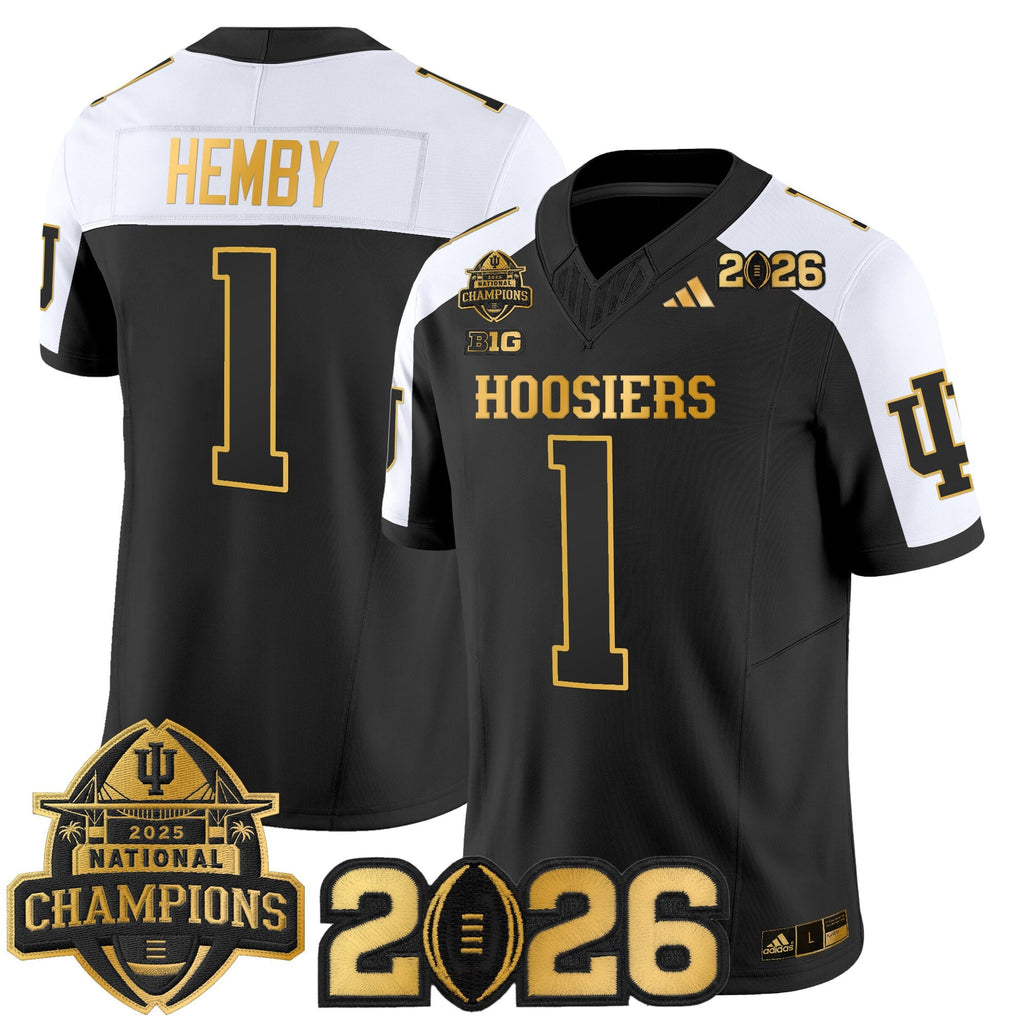 Men's Indiana Hoosiers 2025 National Champions & 2026 CFP Final Patch Gold Vapor Limited Jersey - All Stitched