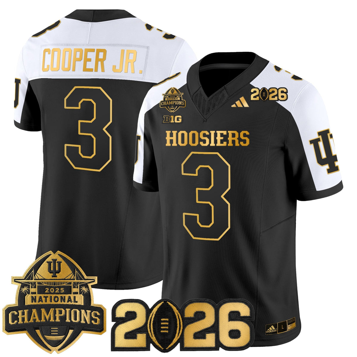 Men's Indiana Hoosiers 2025 National Champions & 2026 CFP Final Patch Gold Vapor Limited Jersey - All Stitched