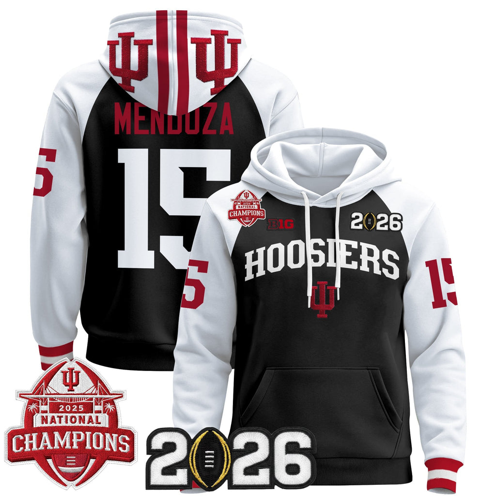 Men's Indiana Hoosiers 2025 National Champions & 2026 CFP Final Patch Premium Pullover Hoodie V2 - All Stitched