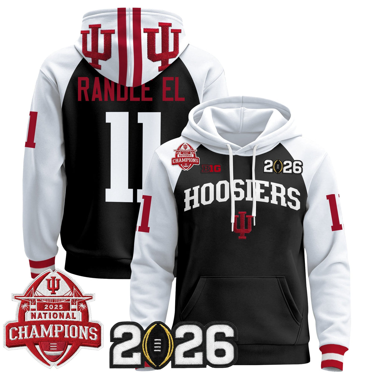 Men's Indiana Hoosiers 2025 National Champions & 2026 CFP Final Patch Premium Pullover Hoodie V2 - All Stitched