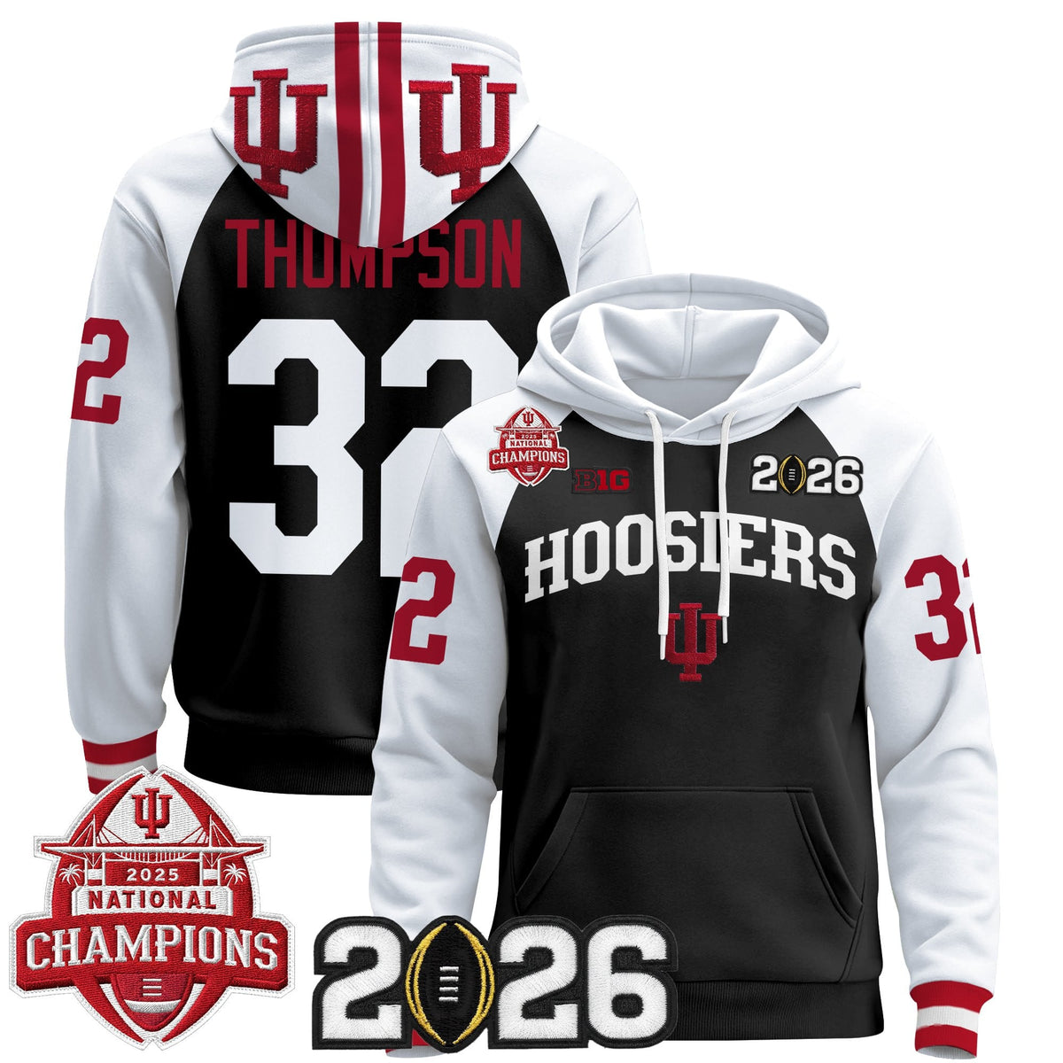 Men's Indiana Hoosiers 2025 National Champions & 2026 CFP Final Patch Premium Pullover Hoodie V2 - All Stitched