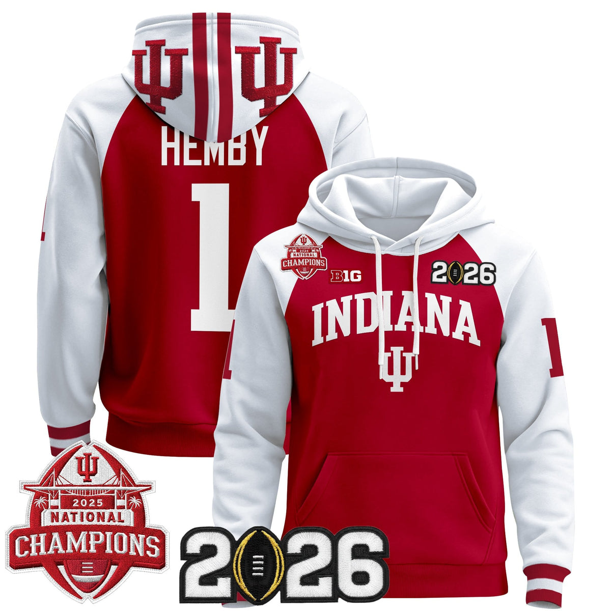 Men's Indiana Hoosiers 2025 National Champions & 2026 CFP Final Patch Premium Pullover Hoodie V2 - All Stitched