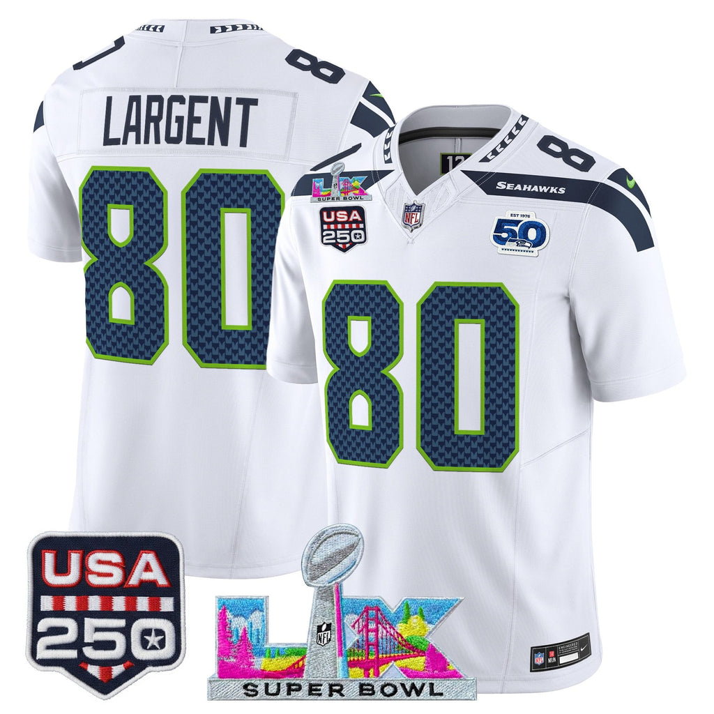 Men's Seattle Seahawks "Super Bowl LX & United States 250th Anniversary Patch" Vapor Limited Jersey - All Stitched