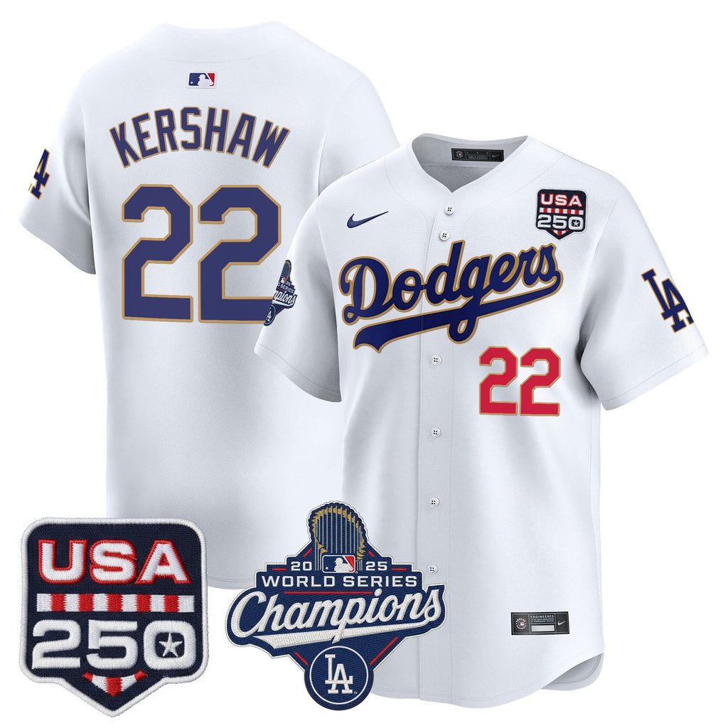 Men's Dodgers 2025 World Series Champions & 250America Patch Vapor Premier Limited Jersey - All Stitched