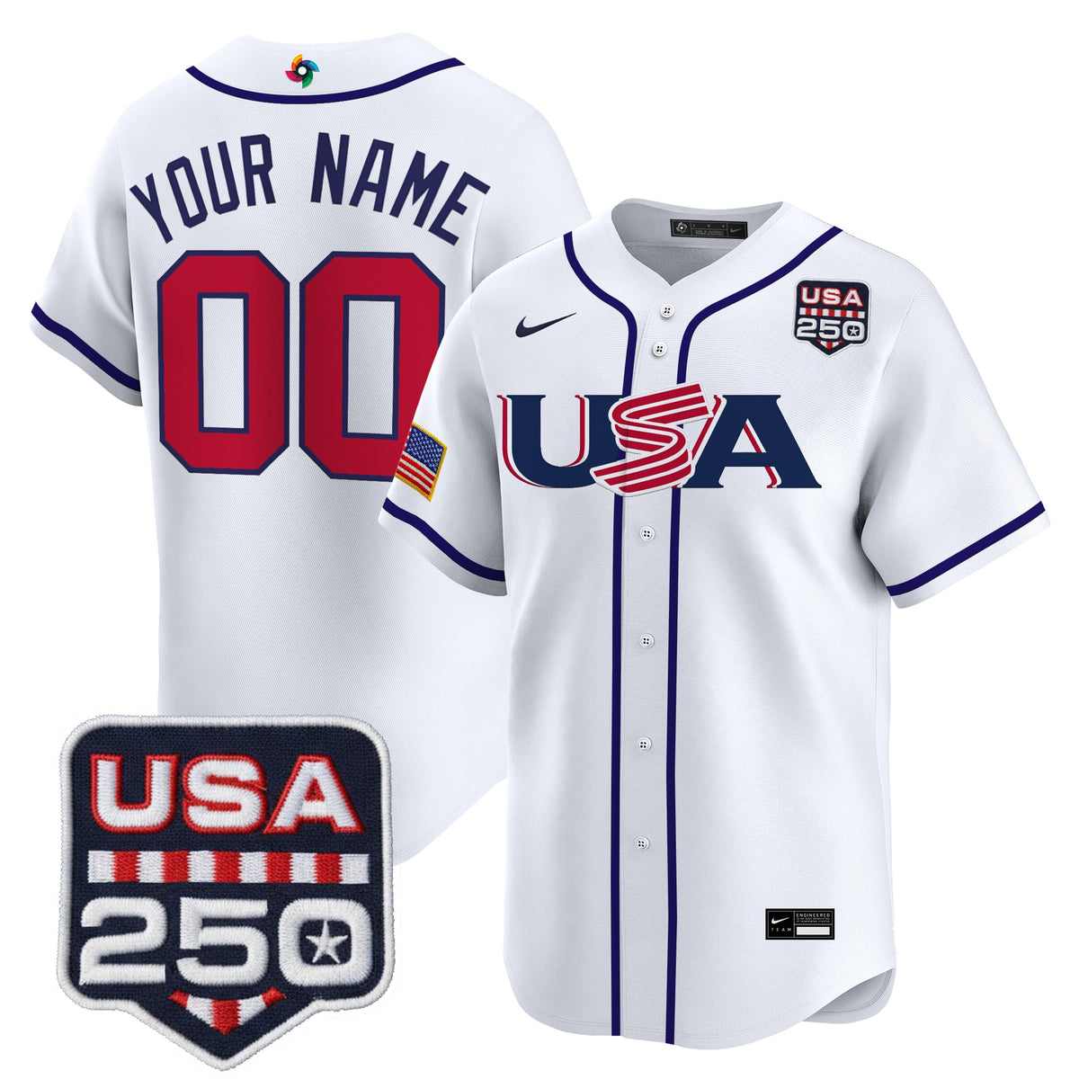Team USA World Baseball Classic 250America Patch Vapor Premier Custom Jersey - All Stitched