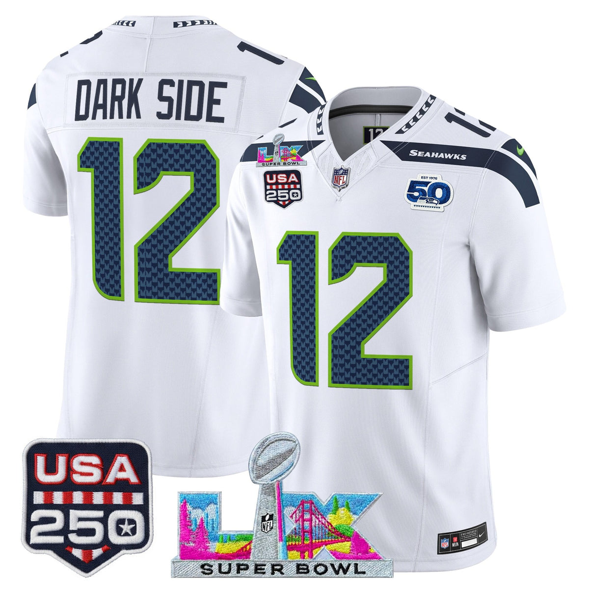 Men's Seattle Seahawks "Super Bowl LX & United States 250th Anniversary Patch" Vapor Limited Jersey - All Stitched
