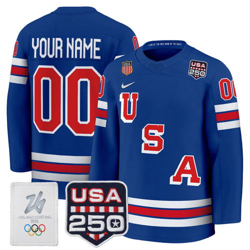 2026 USA Olympic 250America Patch Premium Custom Hockey Jersey - All Stitched