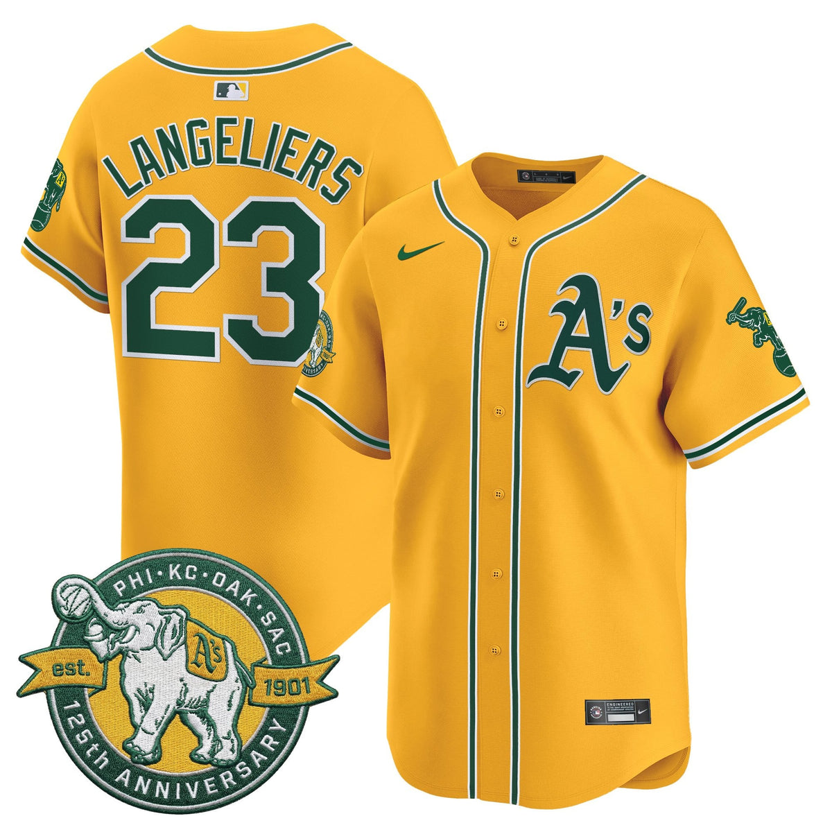 Men's Oakland Athletics 125th Anniversary Patch Vapor Premier Limited Jersey - All Stitched