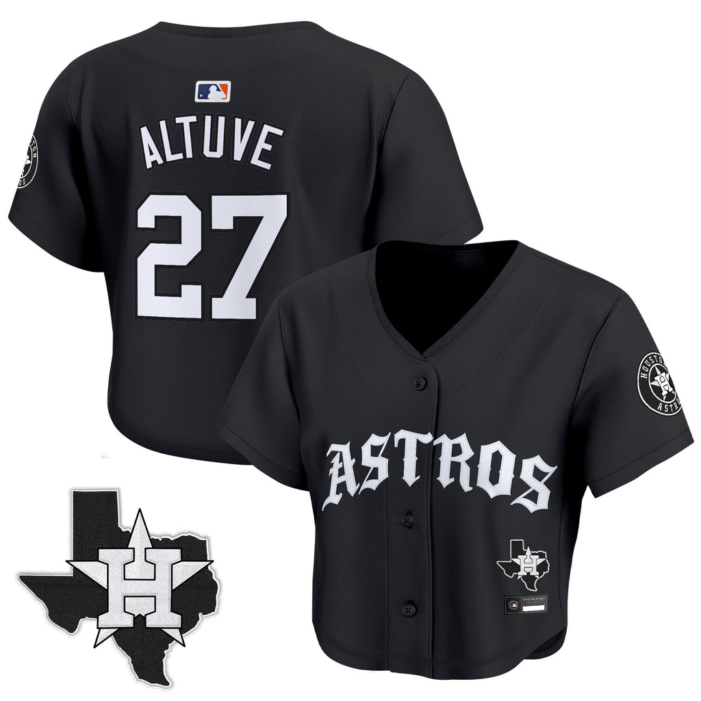 Women's Houston Astros 'Old English Edition' Crop Top Baseball Jersey - All Stitched