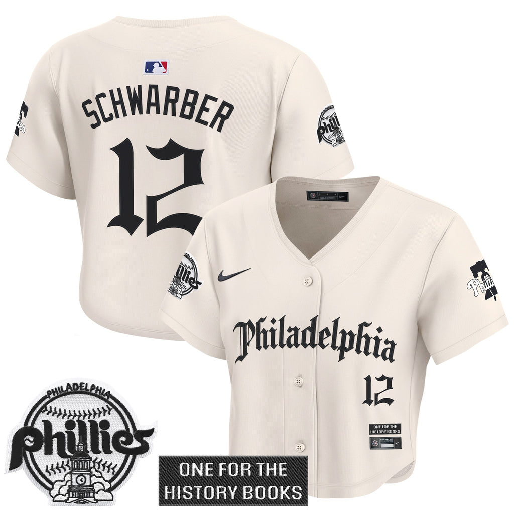 Women's Phillies 'Retro Newspaper Edition' Crop Top Baseball Jersey - All Stitched