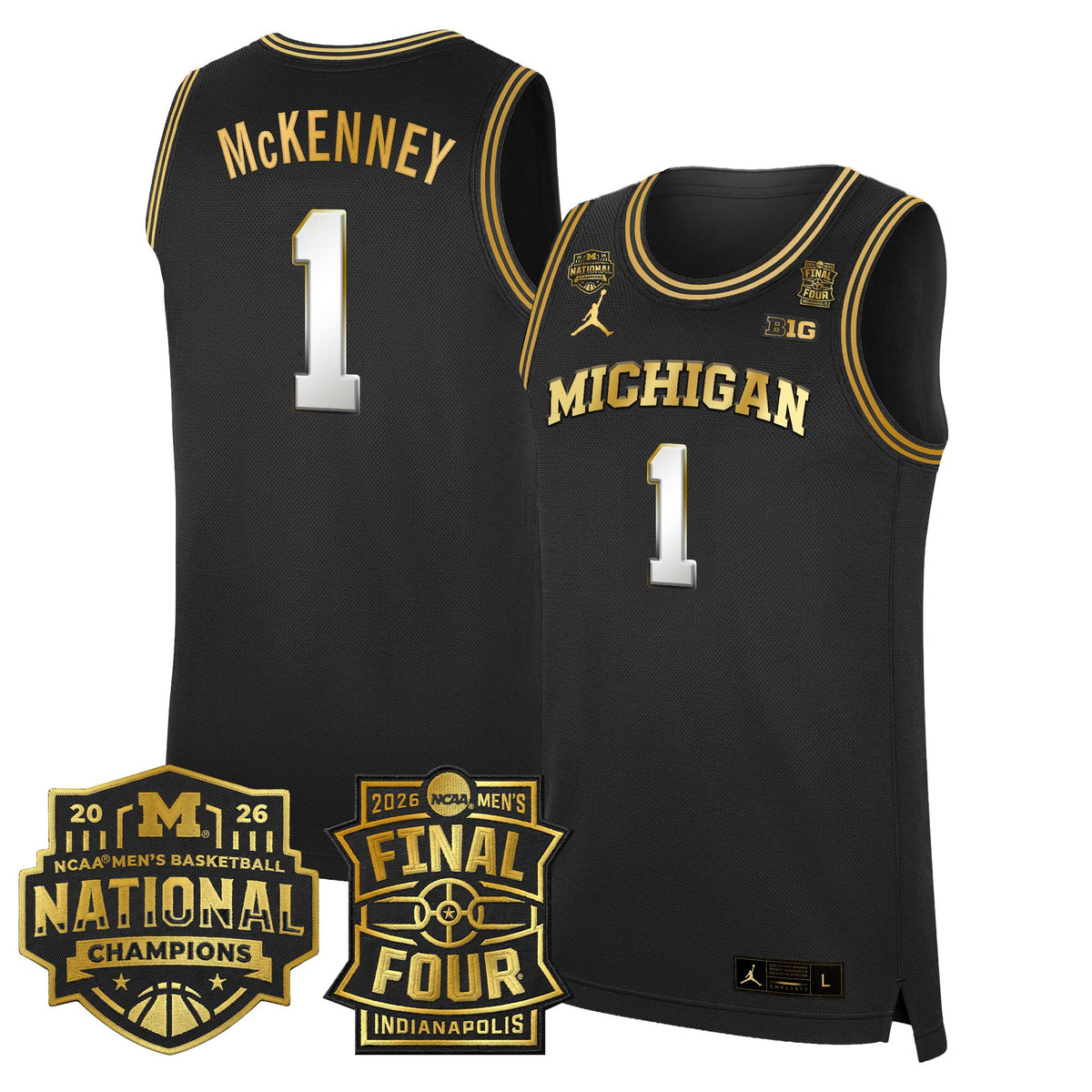 Men's Michigan Wolverines 2026 Final Four & National Champions Patch Basketball Jersey - All Stitched