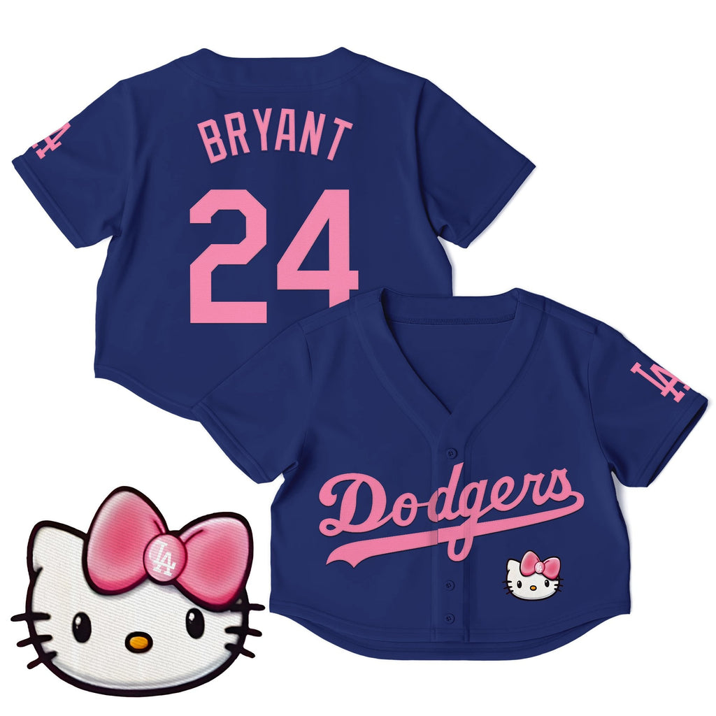 Women's Dodgers Hello Kitty Crop Top Baseball Jersey – All Stitched