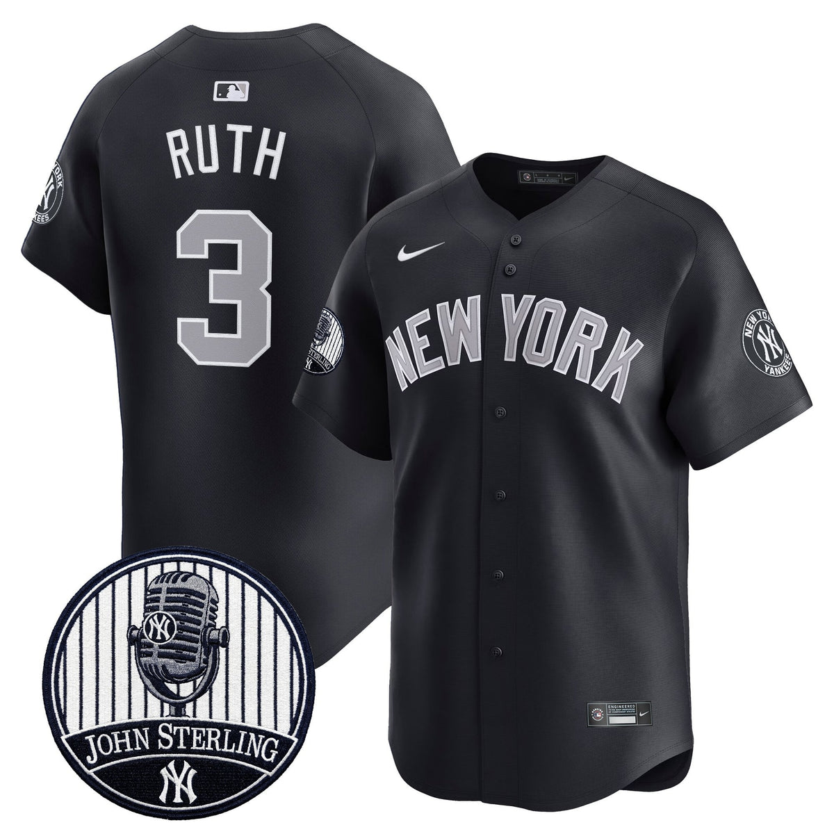 Men's Yankees John Sterling "The Voice of the Yankees" Tribute Patch Vapor Premier Limited Jersey V2 - All Stitched