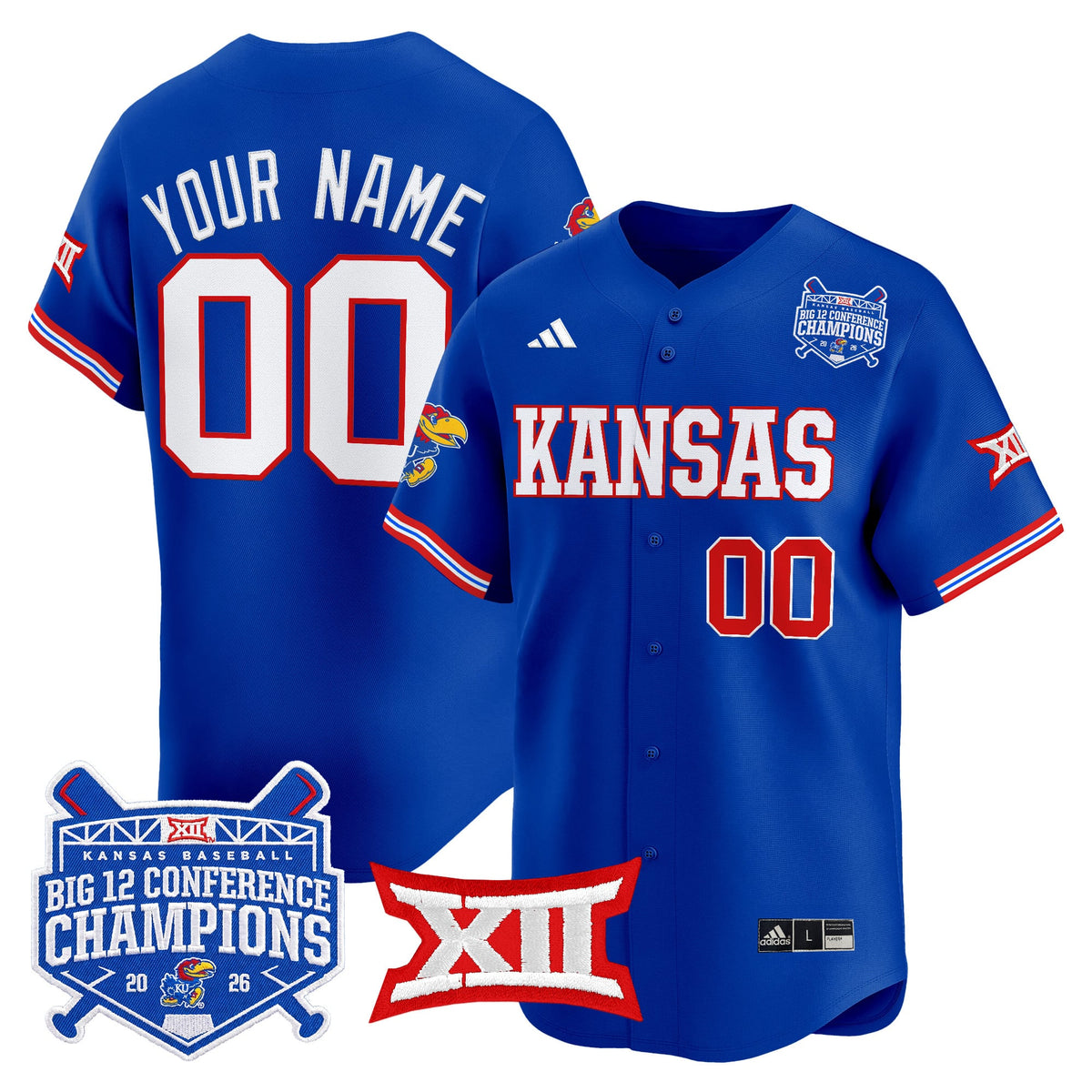 Kansas Jayhawks Baseball Big 12 Conference Champions 2026 Vapor Premier Limited Custom Jersey - All Stitched