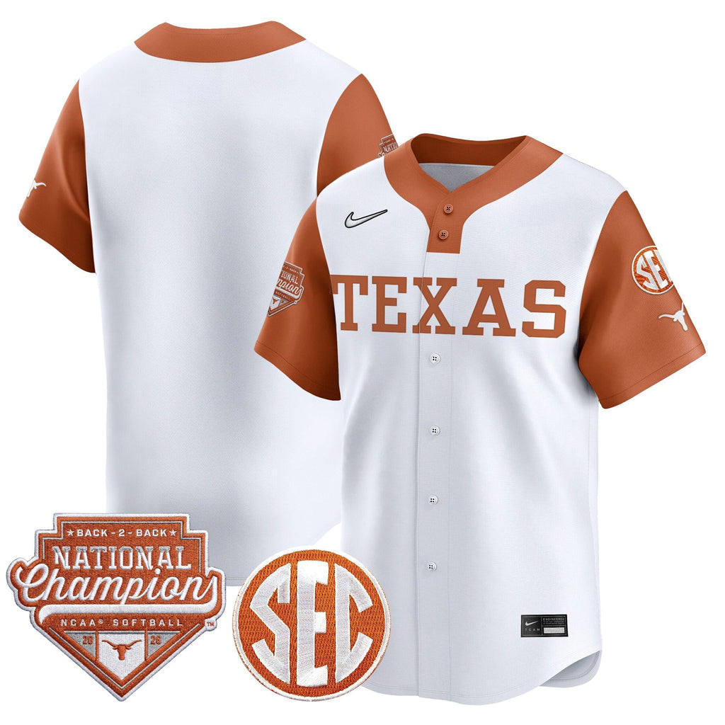 Men's Size - Texas Longhorns 2026 Back-To-Back World Series (WCWS) Champions Vapor Premier Limited Jersey - All Stitched