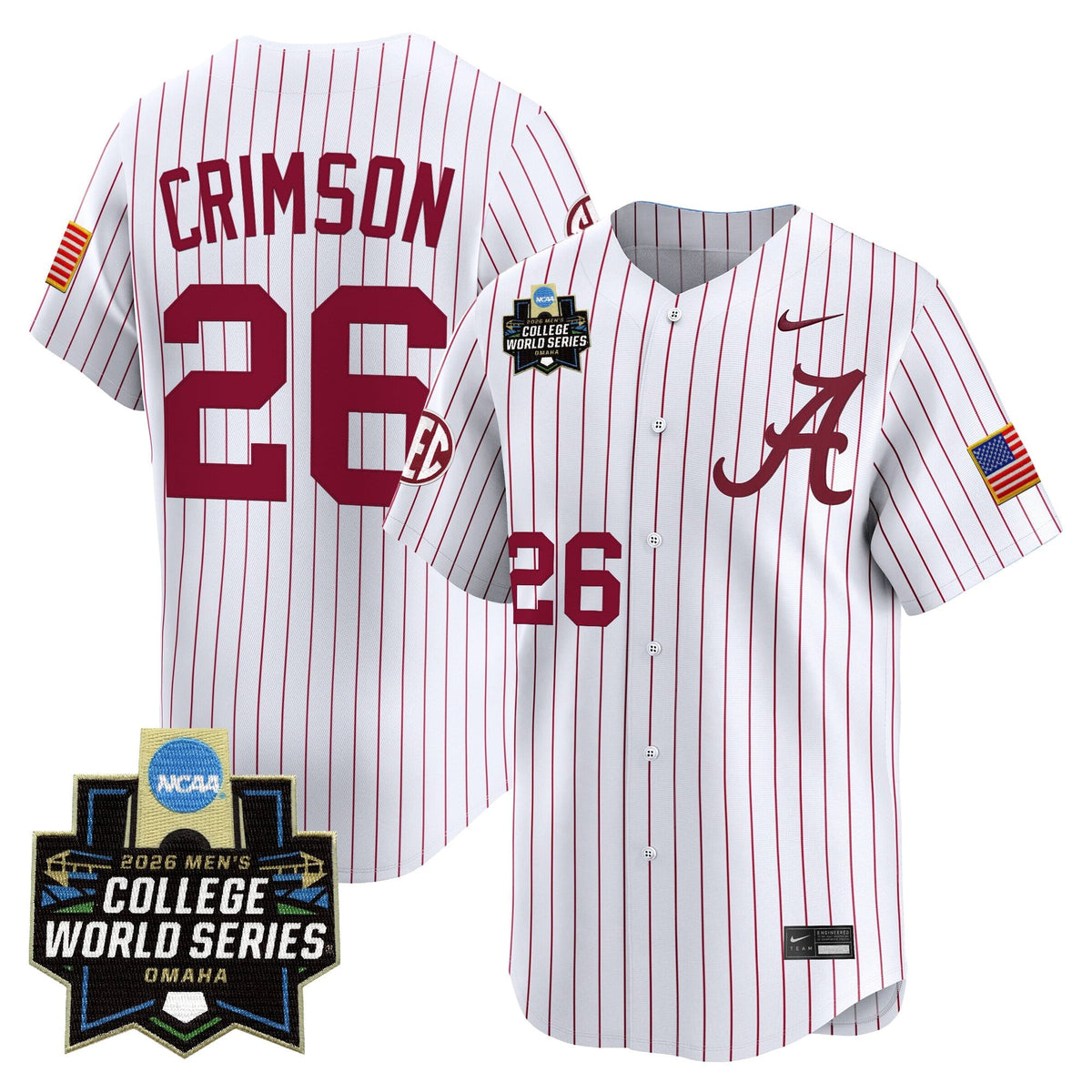 Men's Alabama Crimson Tide 2026 World Series Vapor Premier Limited Jersey V2 - All Stitched