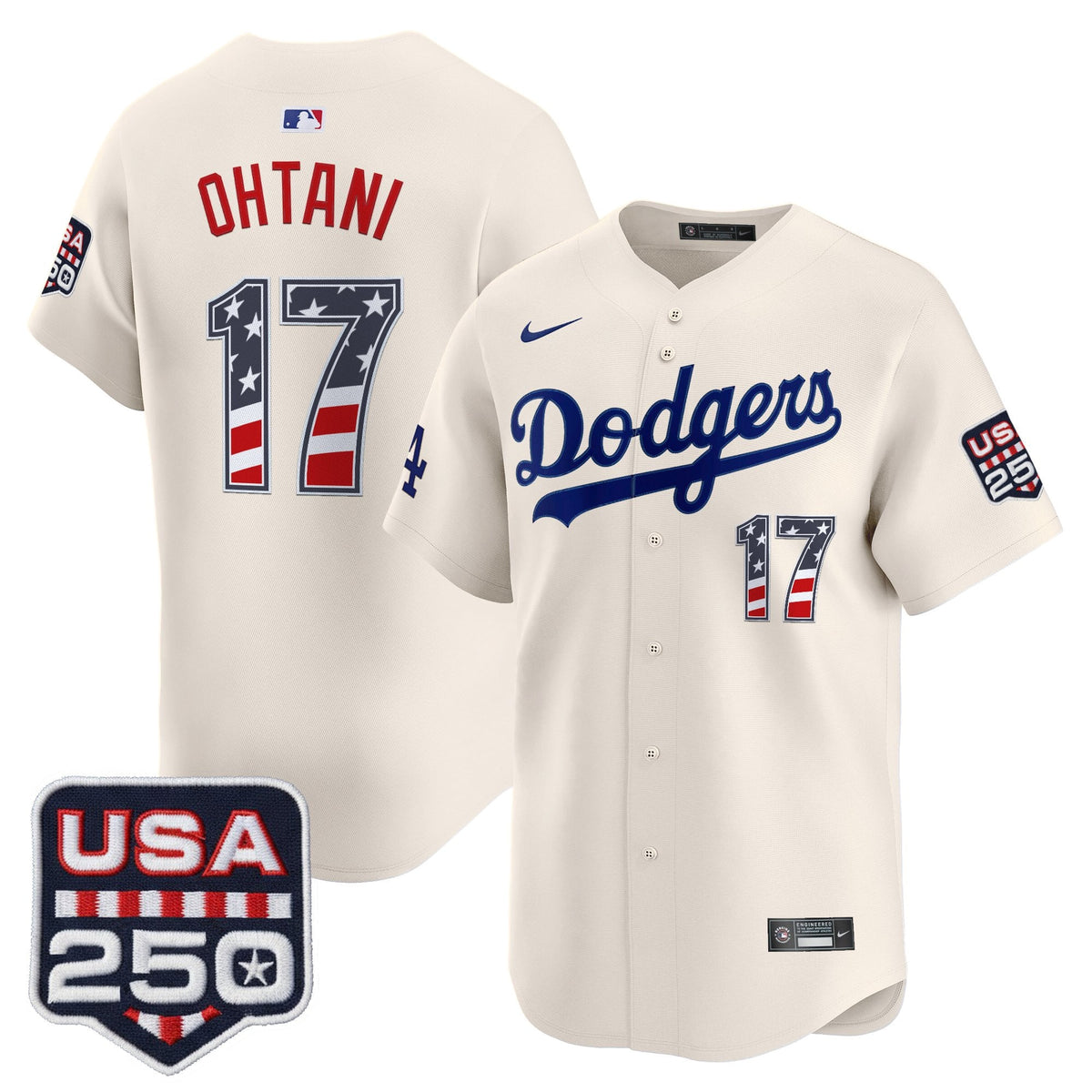 Men's Los Angeles Dodgers USA 250 Fourth of July Vapor Premier Limited Jersey - All Stitched