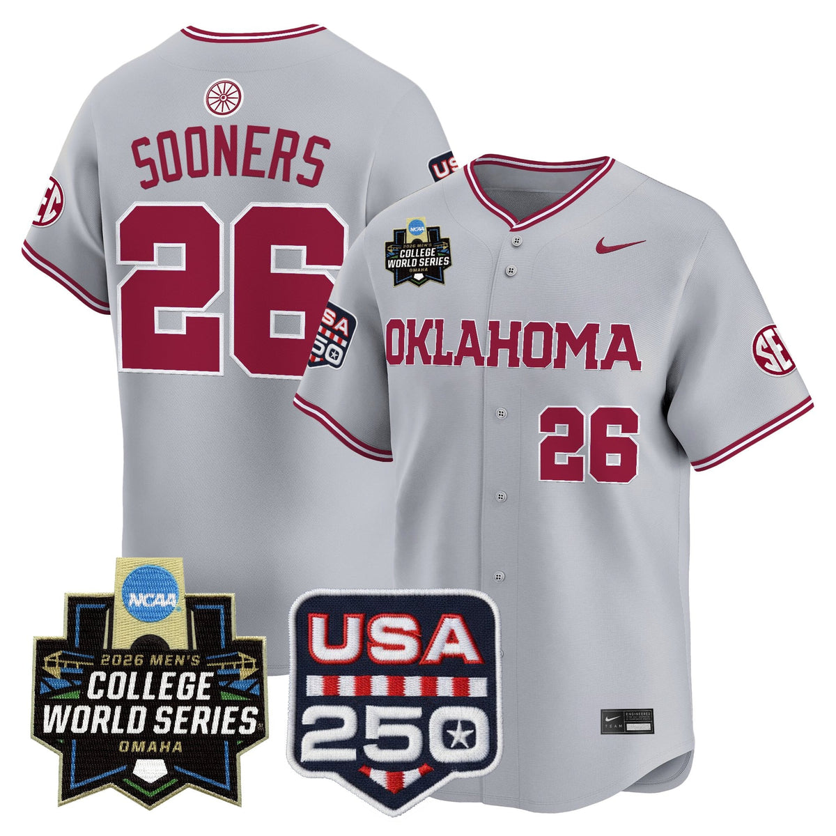 Men's Oklahoma Sooners 2026 World Series Vapor Premier Limited Jersey - 250 America Patch - All Stitched