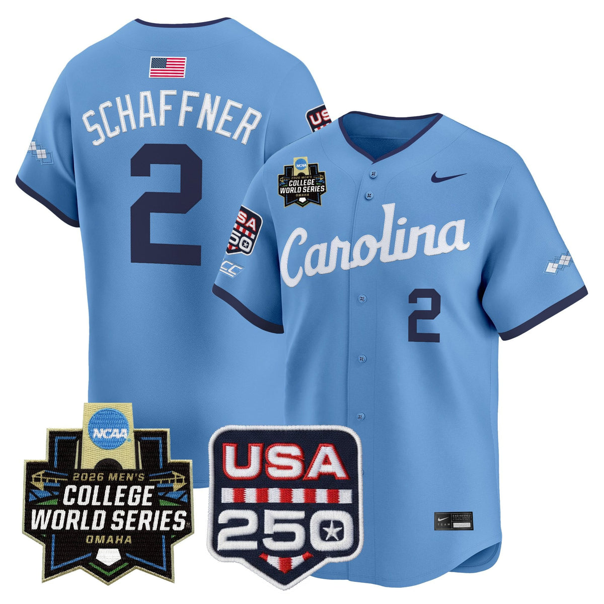 Men's North Carolina Tar Heels 2026 World Series Vapor Premier Limited Jersey - 250 America Patch - All Stitched