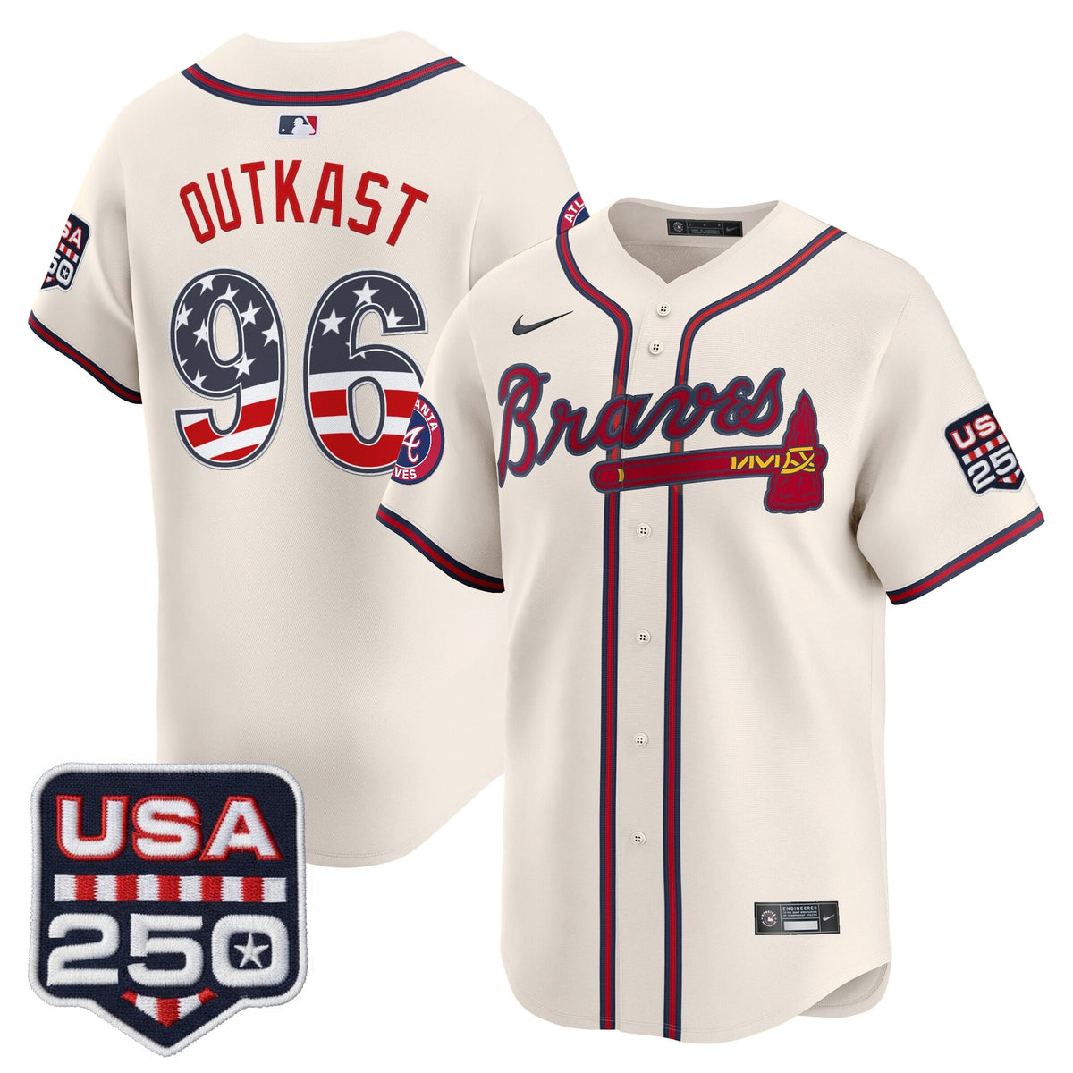 Men's Atlanta Braves USA 250 Fourth of July Vapor Premier Limited Jersey - All Stitched