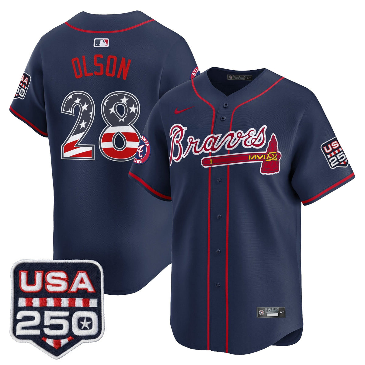 Men's Atlanta Braves USA 250 Fourth of July Vapor Premier Limited Jersey - All Stitched