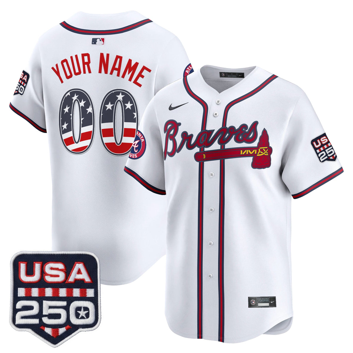 Atlanta Braves USA 250 Fourth of July Vapor Premier Limited Custom Jersey - All Stitched