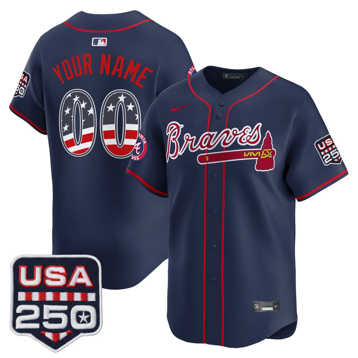 Atlanta Braves USA 250 Fourth of July Vapor Premier Limited Custom Jersey - All Stitched