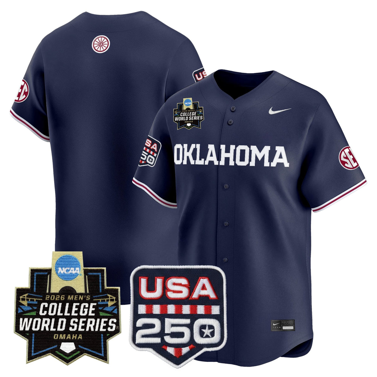 Men's Oklahoma Sooners USA 250 Fourth of July Vapor Premier Limited Jersey - 2026 World Series Patch - All Stitched