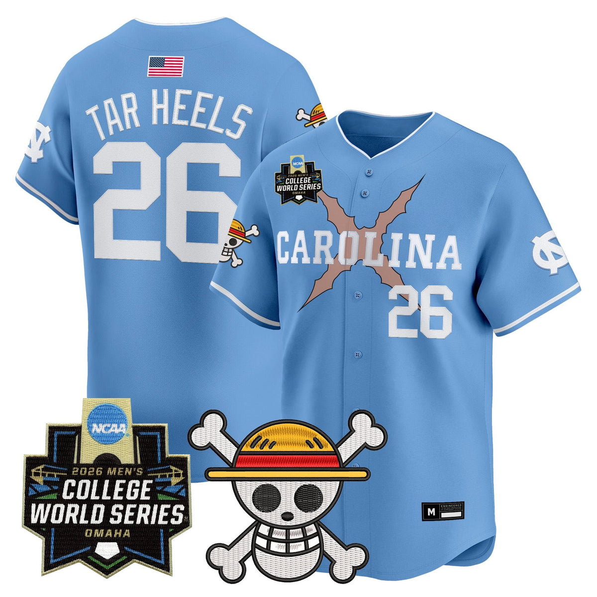 Men's North Carolina Tar Heels 2026 World Series x One Piece Vapor Premier Limited Jersey - All Stitched