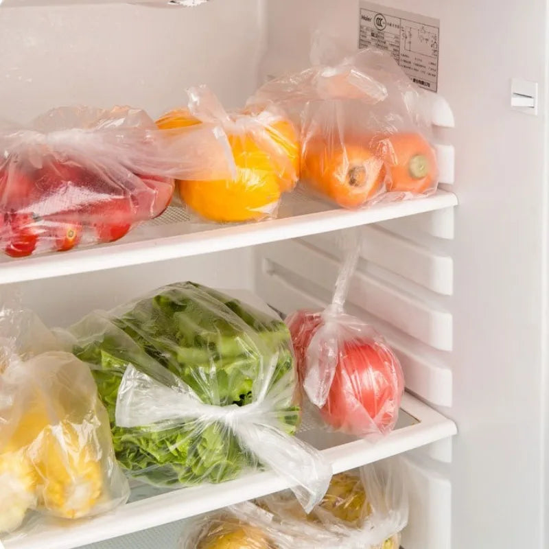 100pcs Transparent Roll Fresh-keeping Plastic Bags 3 Sizes of Vacuum Food Saver Bag Food Storage Bags with Handle Grocery Pouch