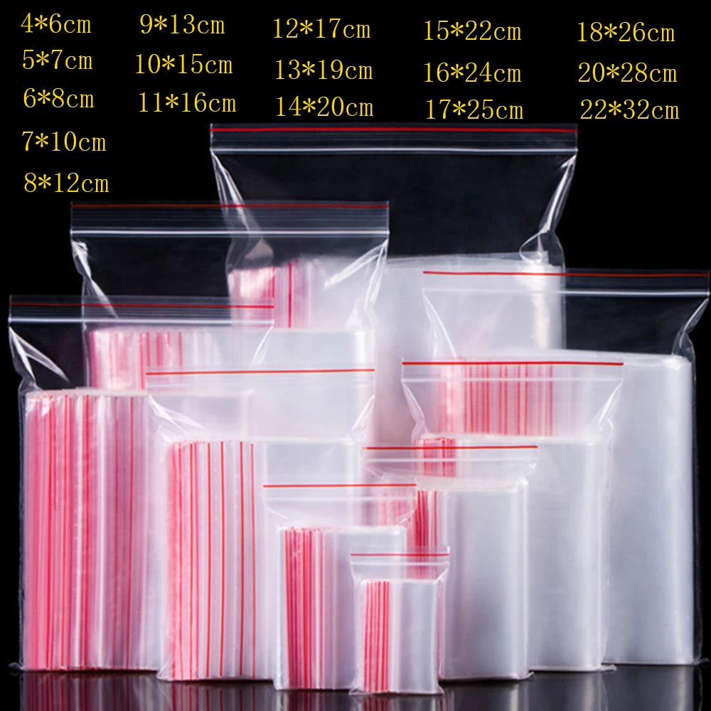 100PCS/Pack Small Zip Lock Reclosable Bags – Poly Clear Plastic for Food, Shoes & Vacuum Storage, Transparent Seal Pouches