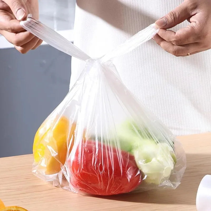 100pcs Transparent Roll Fresh-keeping Plastic Bags 3 Sizes of Vacuum Food Saver Bag Food Storage Bags with Handle Grocery Pouch