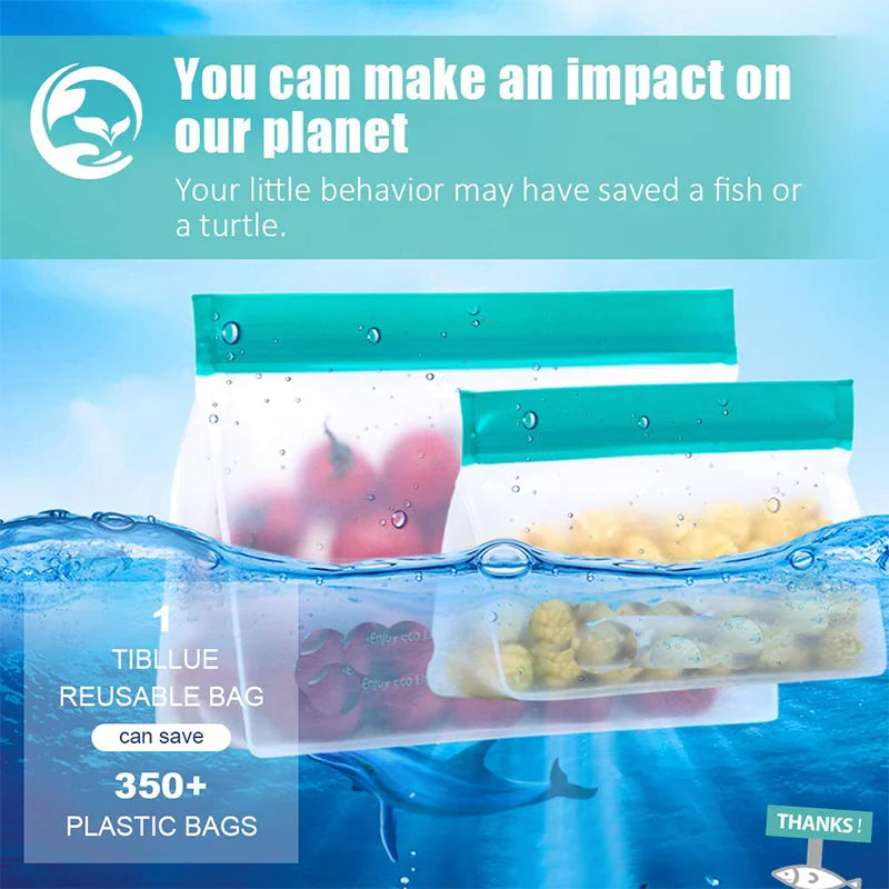 Reusable Silicone Food Bag Freezer Stand Up Fresh-keeping Bag Food Fruit Storage Bag Kitchen Leakproof Fresh Shut Bags BPA Free
