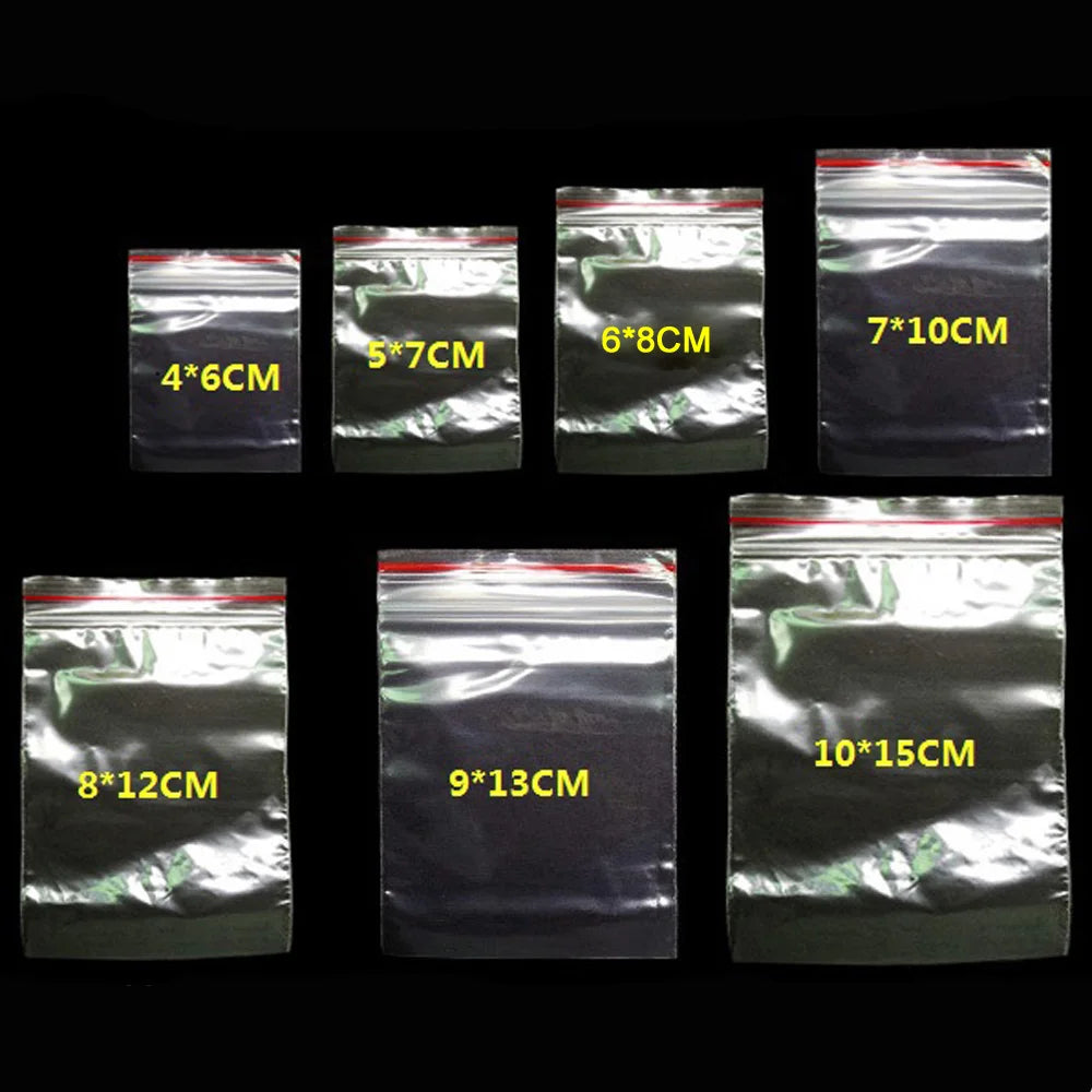 100PCS/Pack Small Zip Lock Reclosable Bags – Poly Clear Plastic for Food, Shoes & Vacuum Storage, Transparent Seal Pouches