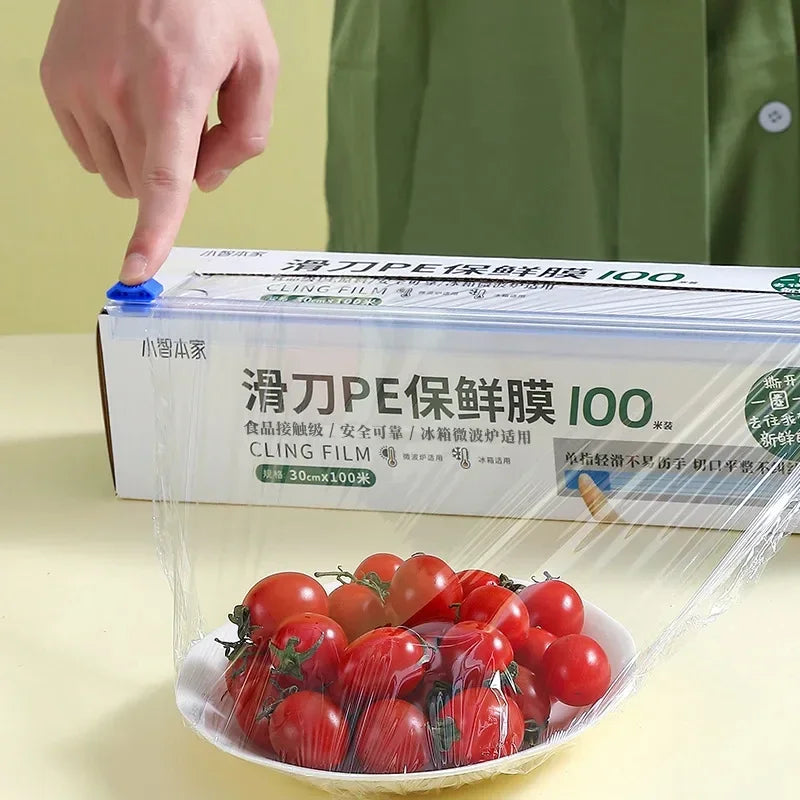 Saran Wrap, Microwavable Cling Film Wrap - With Removable Slide-Cutter, Clear Plastic Food Wrapping Film Keep Food Fres